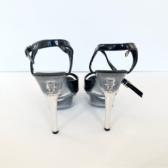 Lapdance Black Patent Leather Strappy Clear Platform Heel - Picture 5 of 10